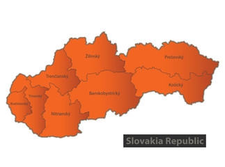 Slovakia Republic map Orange separate region individual names vector