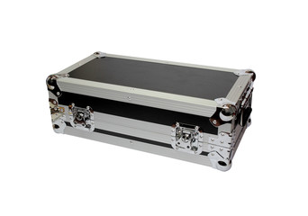 Equipment crate with reinforced metal corners.