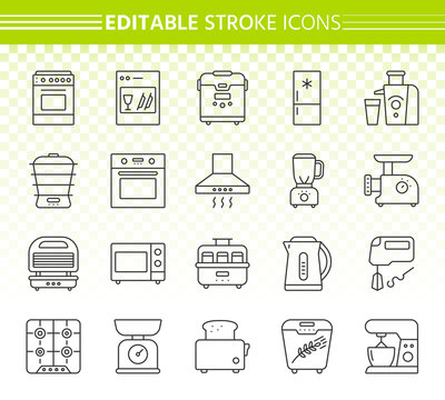 Kitchen Appliance simple line icons vector set