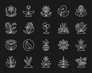 Garden simple white line icons vector set