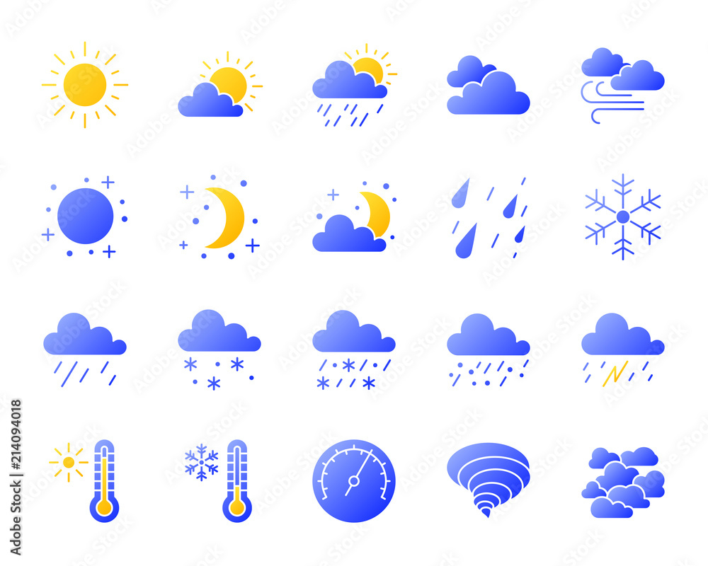 Wall mural weather simple gradient icons vector set