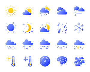Weather simple gradient icons vector set