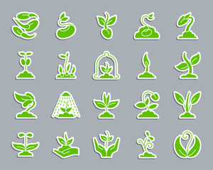 Sprout green patch sticker icons vector set