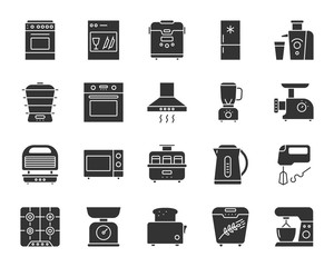 Kitchen appliance black silhouette icon vector set