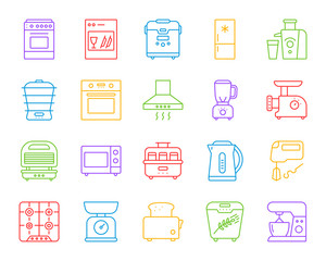 Kitchen appliance simple line icons vector set