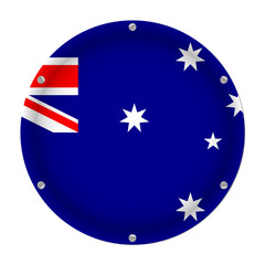 round metallic flag of Australia with screws