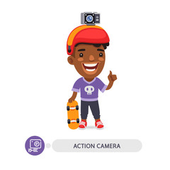 Fototapeta premium Flat Cartoon Character with Action Camera