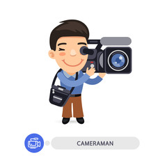 Fototapeta premium Cameraman Flat Cartoon Character