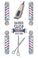 Barbershop vintage emblem with retro drawings vector illustration graphic design