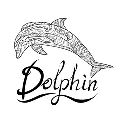 Dolphin, animal world, coloring page, coloring book, pattern, line, black and white pattern for relaxation