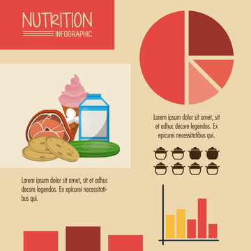 Nutrition and food red infographic with statistics and elements vector illustration