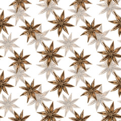  Star anise. Winter spice. Seamless pattern. Hand drawn watercolor illustration.