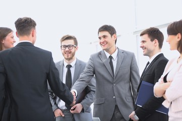 handshake business partners before business meeting