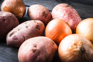 Raw potatoes and onions