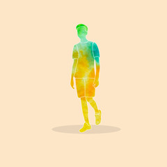 vector, isolated, watercolor silhouette man is walking