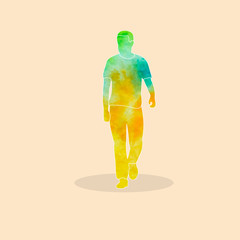 vector, isolated, watercolor silhouette man is walking