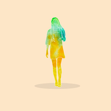 vector, isolated, watercolor silhouette woman, girl