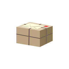 Postage delivery cardboard box, parcel icon. Shipping package, container and freight object. Goods transportation and storage tool. Vector flat isolated illustration.