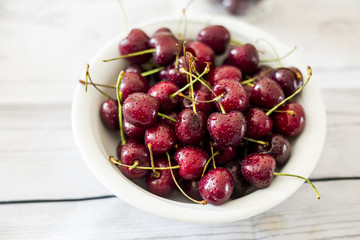 Fresh ripe bird cherries close up shot