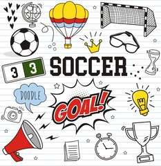 Set soccer ( football ) doodles on paper background