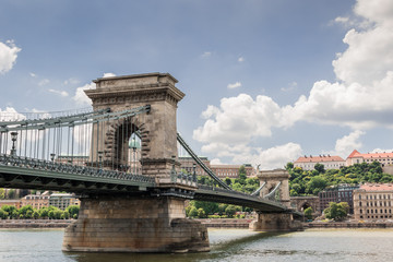 Budapest cityscape with the Chain Bridge, the first permanent bridge across the Danube. 