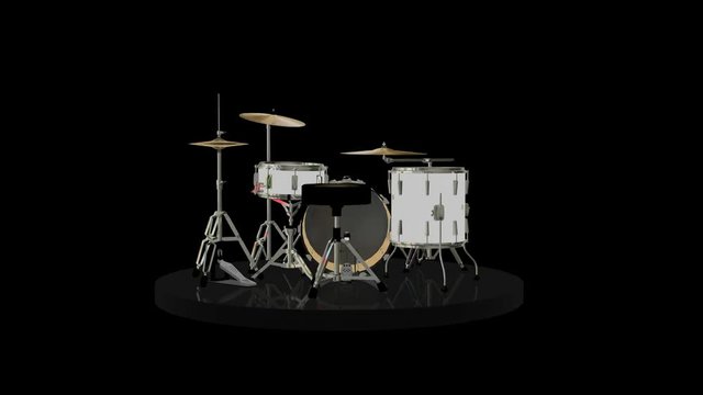 simple set of white drums 3d animation in black room