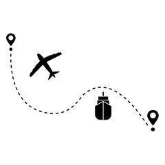 Airplane and  ship  line path vector icon. Airplane vector icon. Ship vector icon. Fast delivery around the world.