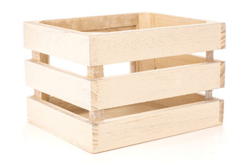 One whole kitchen tool slatted wooden box natural wood isolated on white