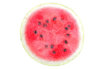 ripe bright half a watermelon on a white background. isolated. top view