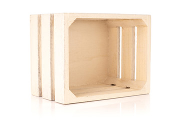 One whole kitchen tool light wooden crate isolated on white