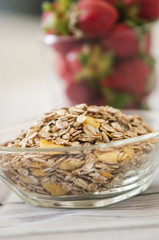 Fresh strawberries close up on wooden background
