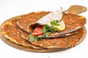 Turkish foods; Turkish pizza, Lahmacun