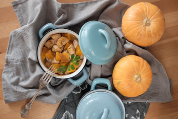 Baked pumpkin in a pot
