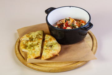 Seafood suop with bread