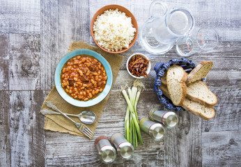 Hot turkish bean stew with a tasty tomato sauce, Turkish Food; Kuru Fasulye.