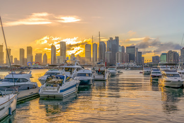 Qingdao Bay yacht wharf and urban architectural landscape