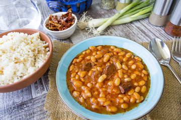 Hot turkish bean stew with a tasty tomato sauce, Turkish Food; Kuru Fasulye.