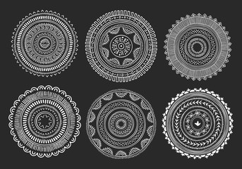 Bundle of decorative oriental elements. Boho style. Hand drawn ink mandalas. 