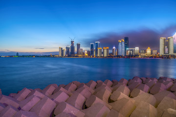 Qingdao Bay yacht wharf and urban architectural landscape