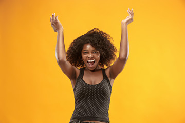 Winning success woman happy ecstatic celebrating being a winner. Dynamic energetic image of female...