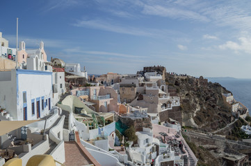 Whitewashed Houses on Cliffs with Sea View in Oia, Santorini, Cyclades, Greece