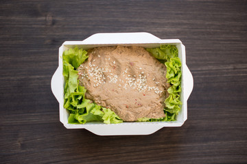 photo of a real meal on a dark background