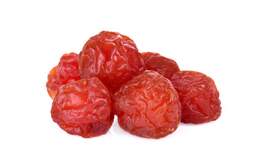 dried apricot plum fruits on white background.