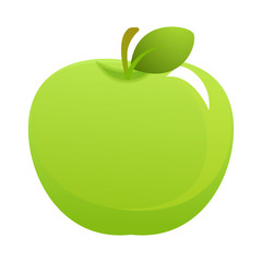 Bright green apple isolated on white background. Cartoon style. Vector illustration.