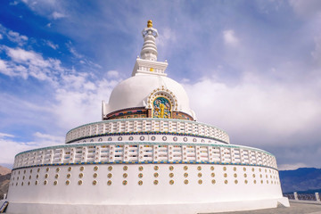 View of Shanti Stupa, one of famous place to visit in Leh city, Ladakh, India