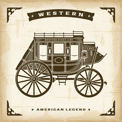 Vintage Western Stagecoach. Editable EPS10 vector illustration in retro woodcut style with transparency.