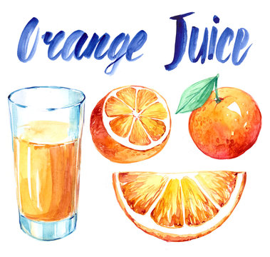 Orange juice. Watercolor illustration