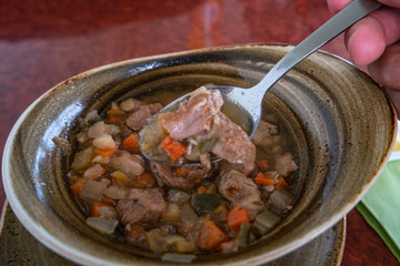 Traditional Icelandic lamb soup, summer time, indoor, Iceland