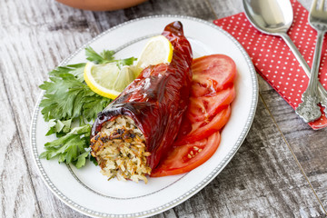 Stuffed peppers with olive oil (Turkish foods; biber dolma)