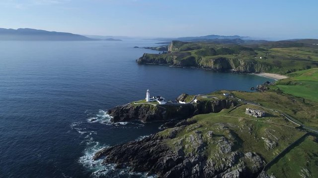 Ireland, Aerial view of Fanad head coastline with lighthouse,